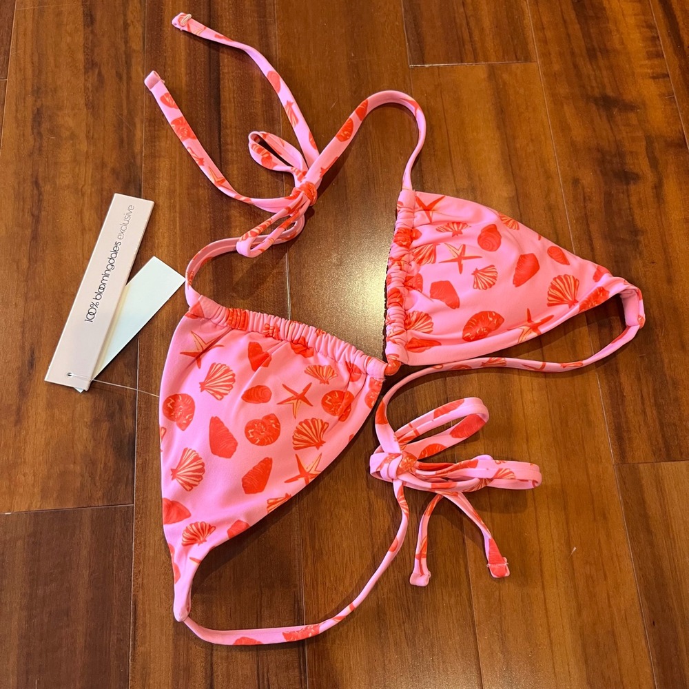 AQUA Pink Bikini Top Swim Seashell Starfish String Ties Triangle New NWT Size S
